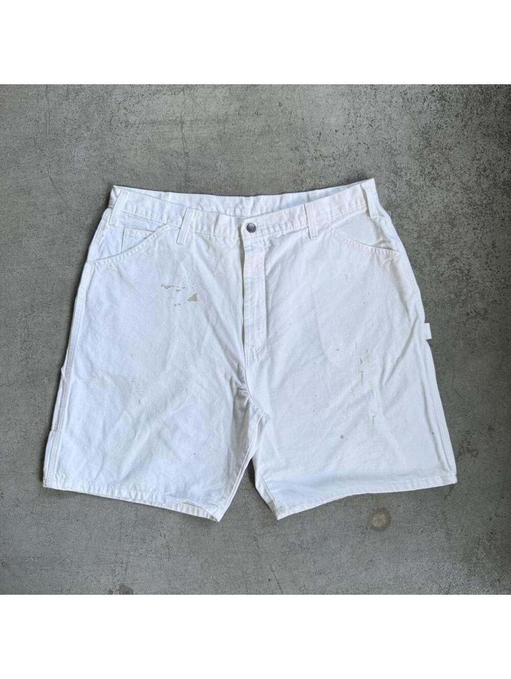 Y2K Dickies White Baggy Carpenter Painters Shorts With Paint Splatter